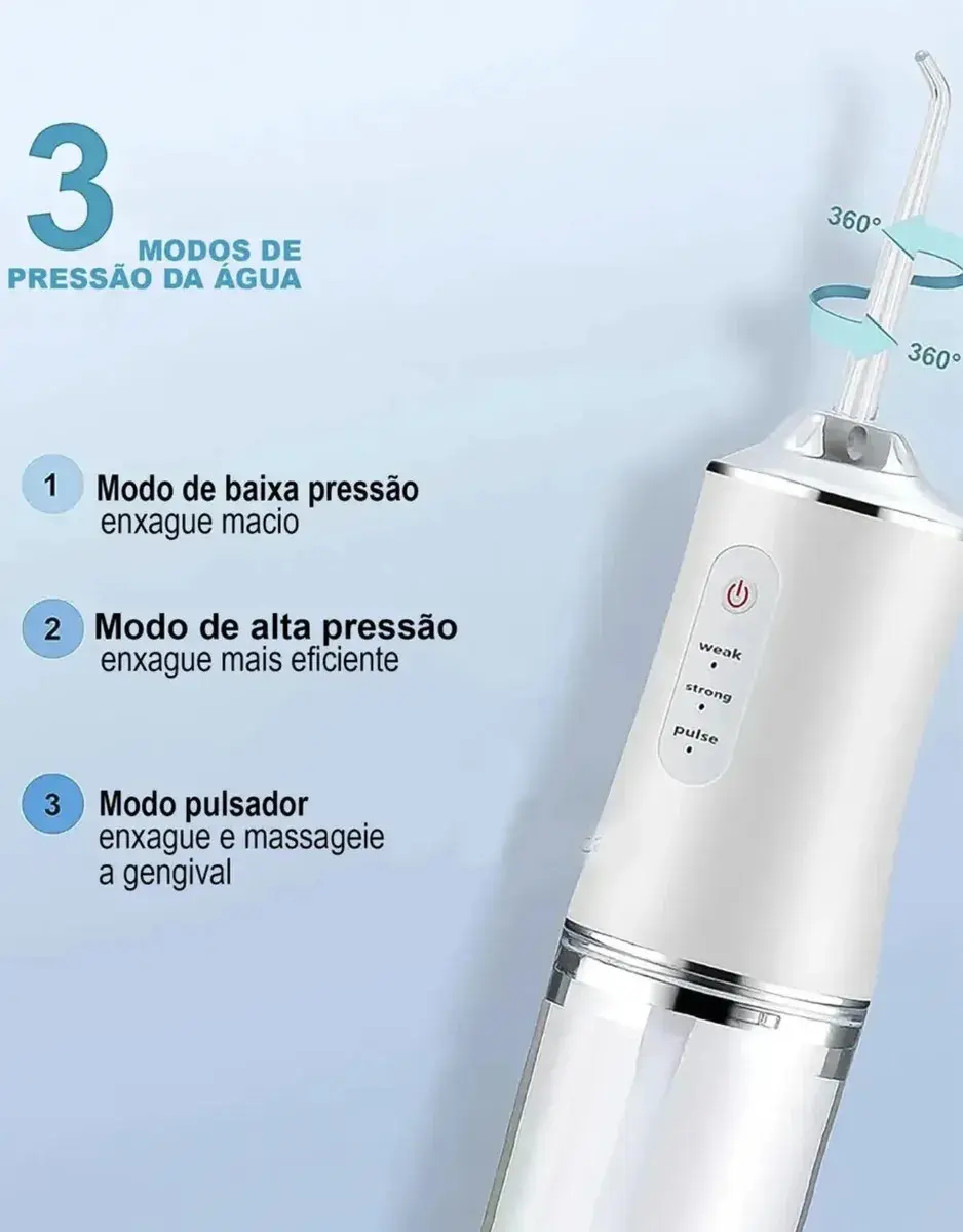 Irrigador Oral bucal Limpeza Elétrico Bivolt Portátil Dental Gengiva Jato D'água 3 Níveis De Pressão Recarregável Cores Aleatoria KATELUO thumbnail 6