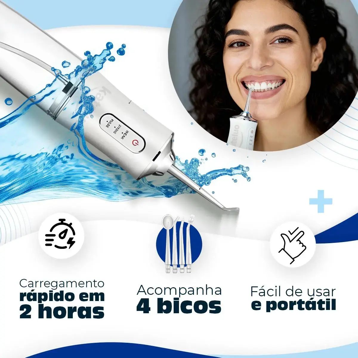 Irrigador Oral bucal Limpeza Elétrico Bivolt Portátil Dental Gengiva Jato D'água 3 Níveis De Pressão Recarregável Cores Aleatoria KATELUO thumbnail 9