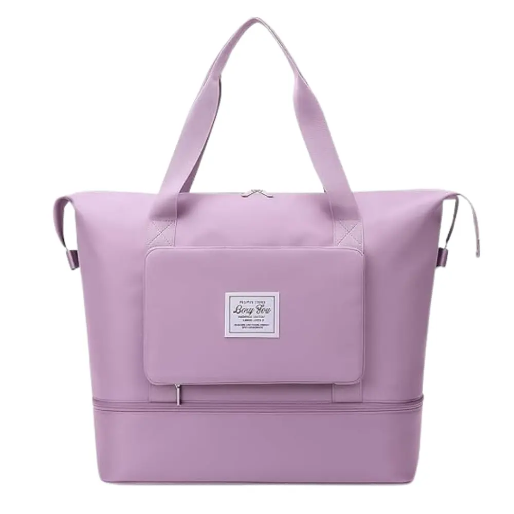 Bolsa Mala Dobrável Expansível e Impermeável Oxford – Ideal Academia e Viagem • Compartimento para Tênis/Roupas Molhadas • Alças Mão e Tiracolo Reforçadas (Lilás) - 1