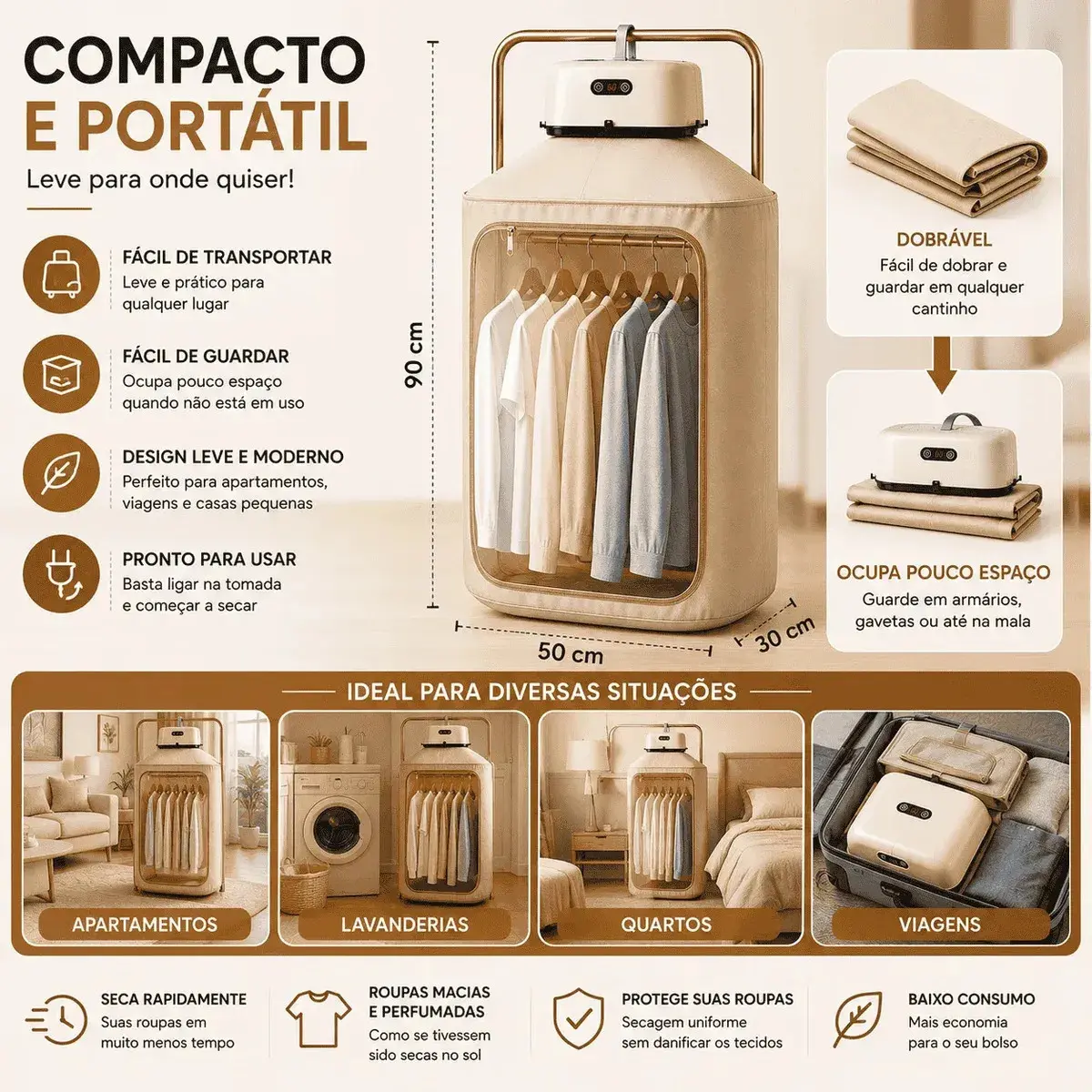 Secador De Roupas 600w Elétrico Portátil Suspenso Cortina Compacto Econômico Seca Rápido thumbnail 2