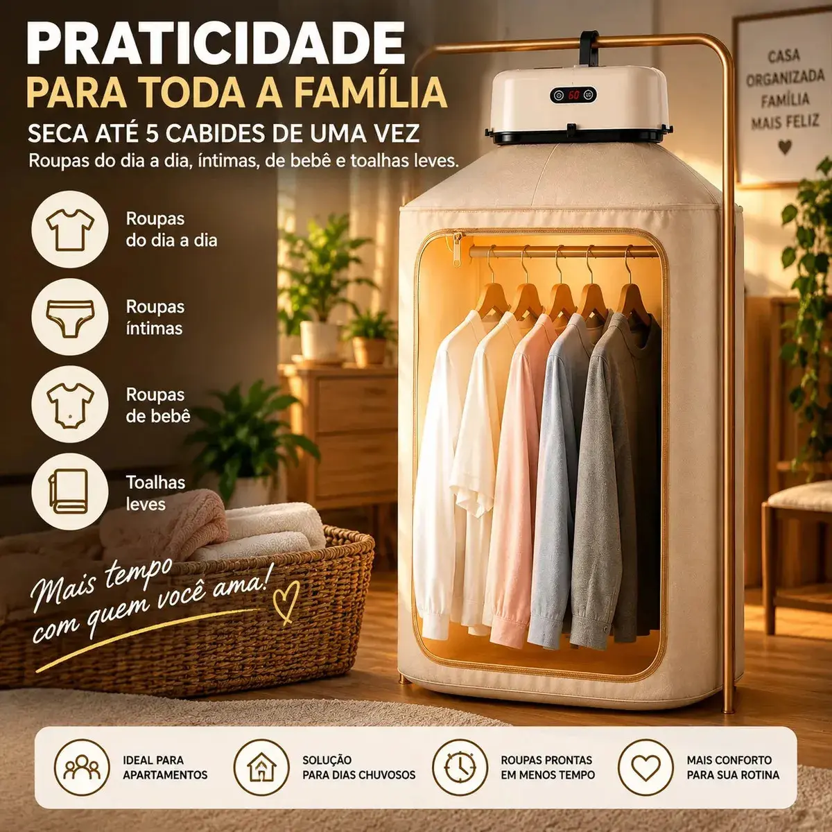 Secador De Roupas 600w Elétrico Portátil Suspenso Cortina Compacto Econômico Seca Rápido thumbnail 3