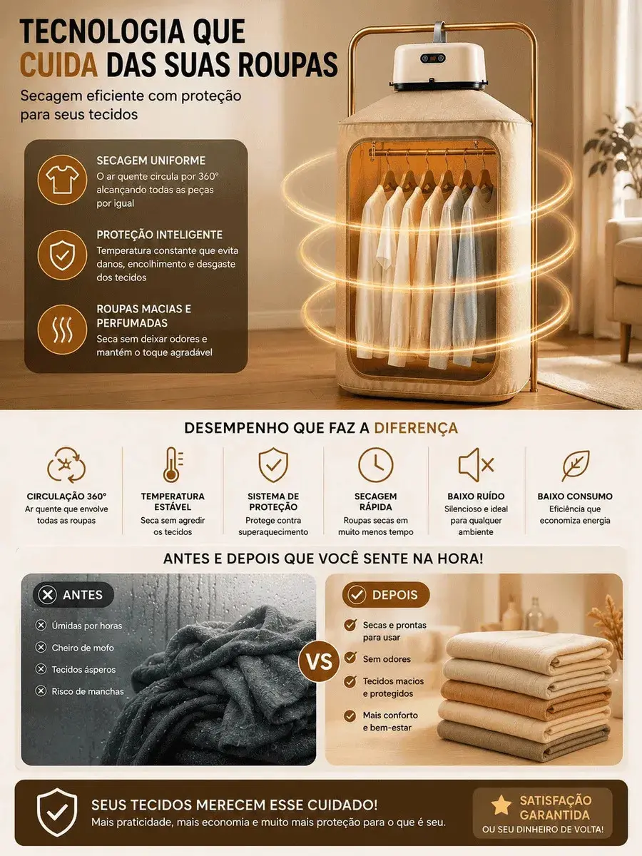Secador De Roupas 600w Elétrico Portátil Suspenso Cortina Compacto Econômico Seca Rápido thumbnail 4