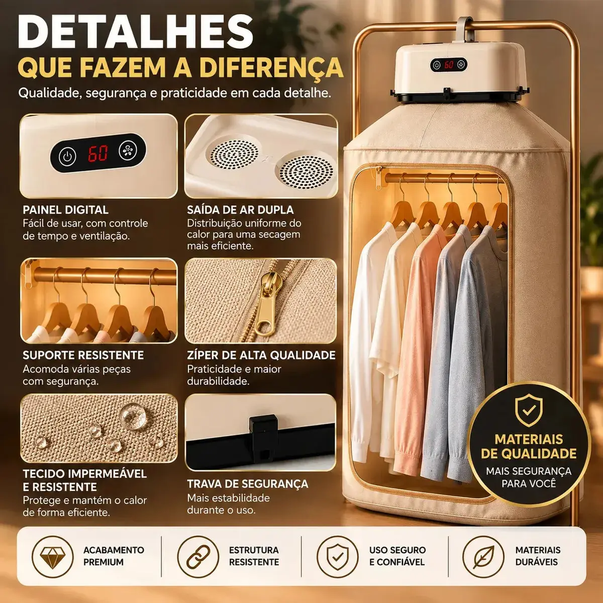 Secador De Roupas 600w Elétrico Portátil Suspenso Cortina Compacto Econômico Seca Rápido thumbnail 5