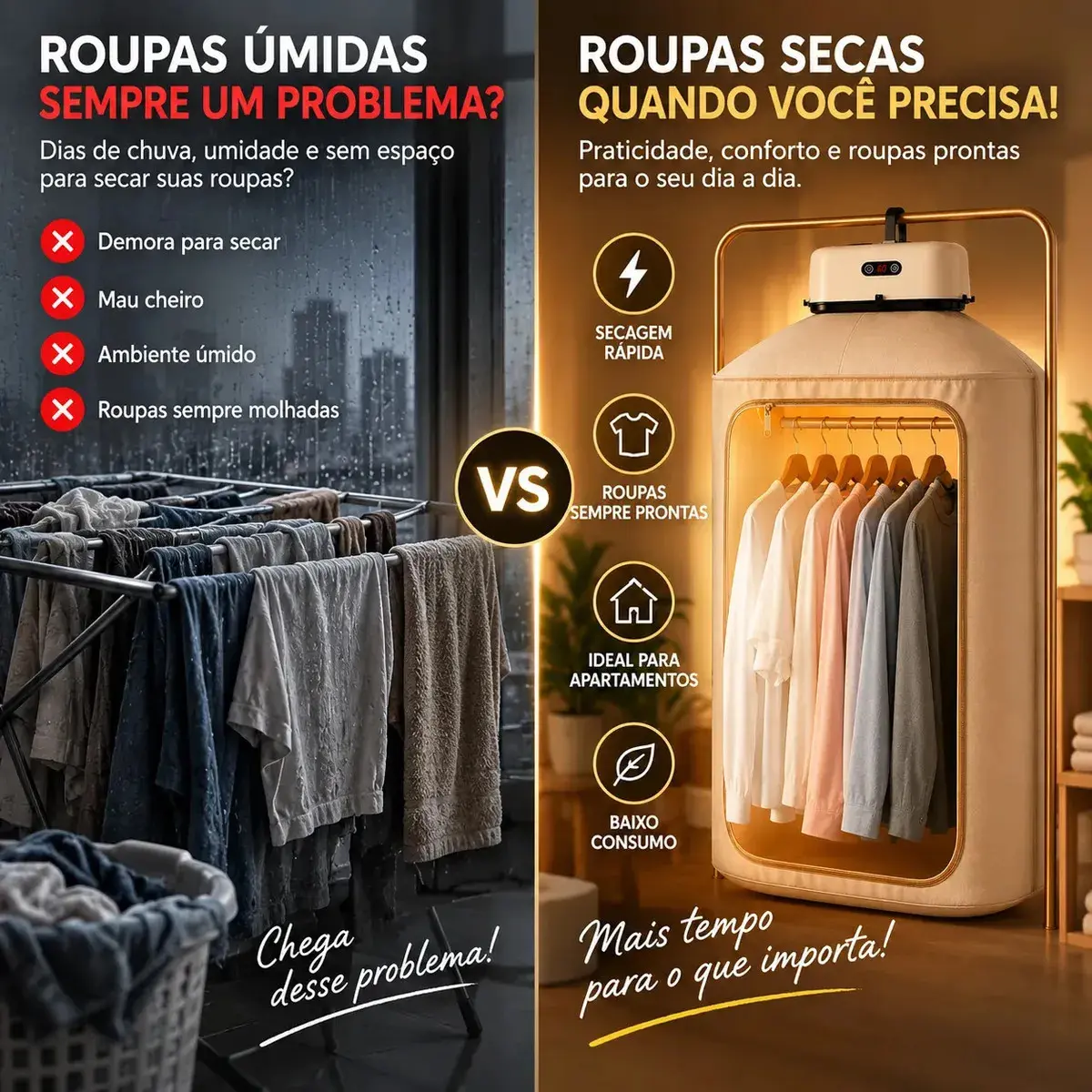 Secador De Roupas 600w Elétrico Portátil Suspenso Cortina Compacto Econômico Seca Rápido thumbnail 8