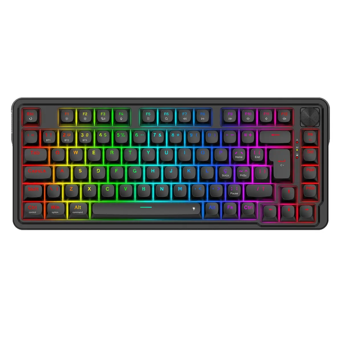 Redragon Teclado Gamer Finke Preto RGB 75% Switch Dragon Chant Linear QMK VIA Bluetooth Knob de Volume USB-C Gasket Mount Foam Mod - K715B PT