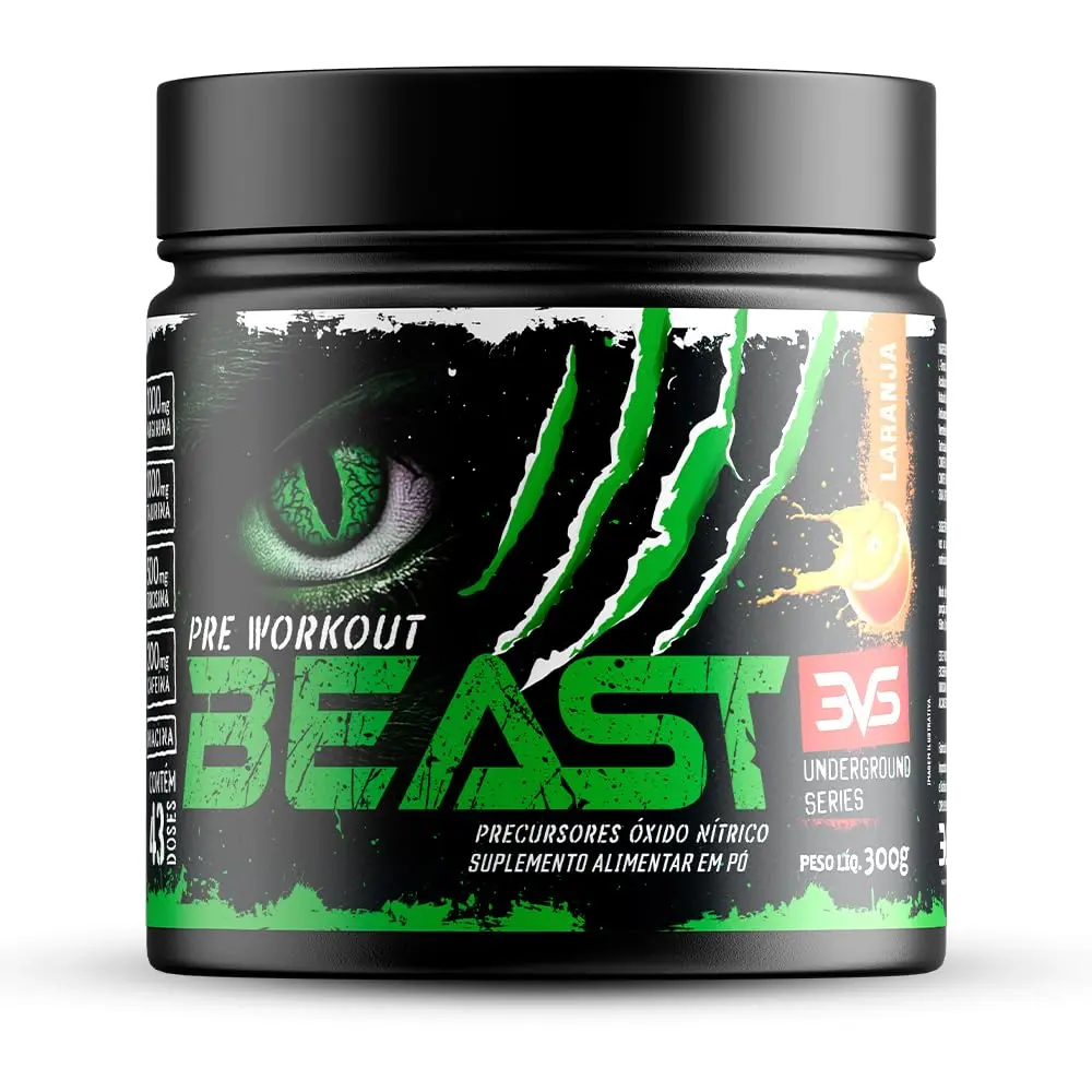 Pré-Treino Beast 300g Sabor Laranja 3VS Nutrition | Cafeína 200mg + L-Arginina + Taurina · 43 doses - 1