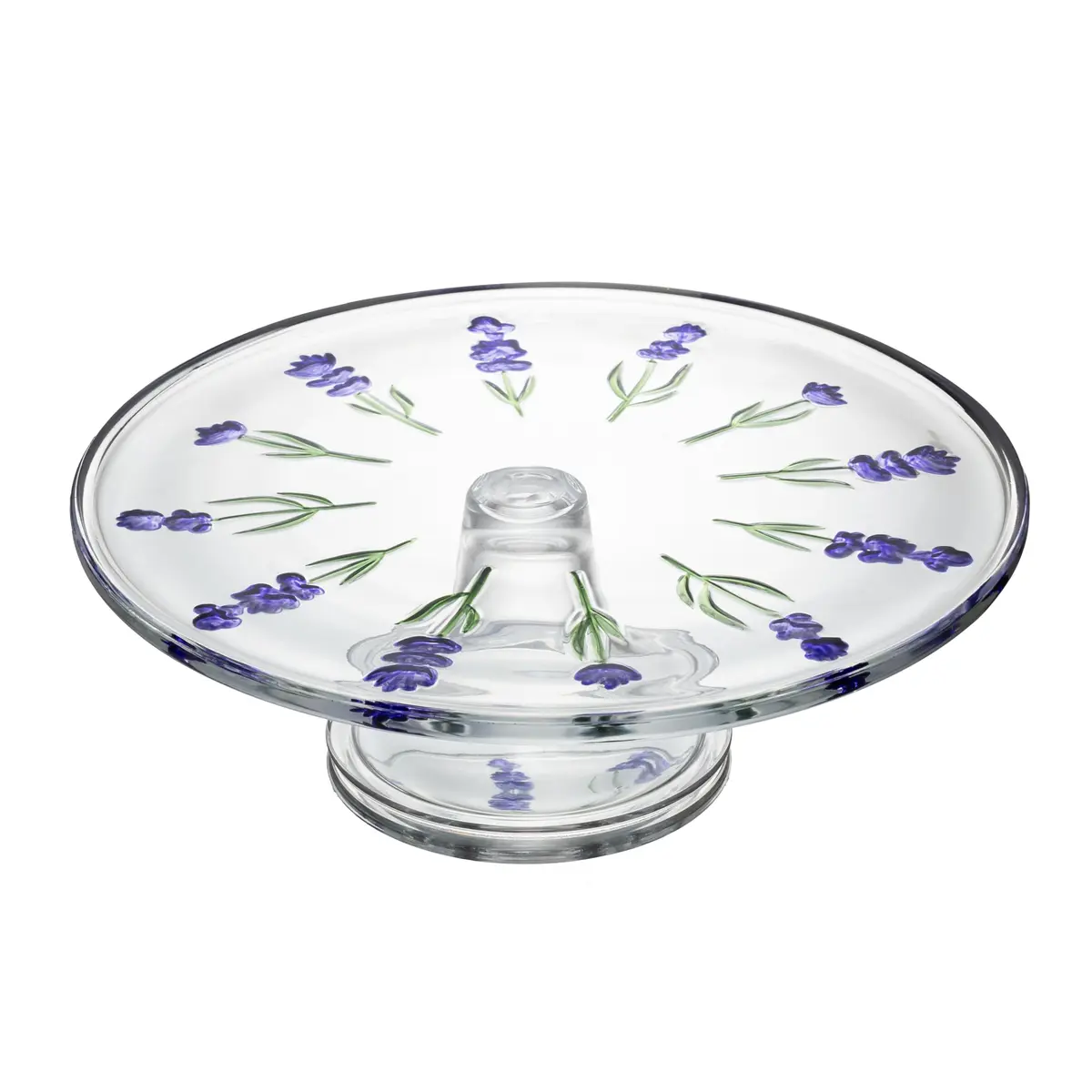 LYOR - Prato para Bolo com Pé Lavanda Hand Painting 30cm Cristal