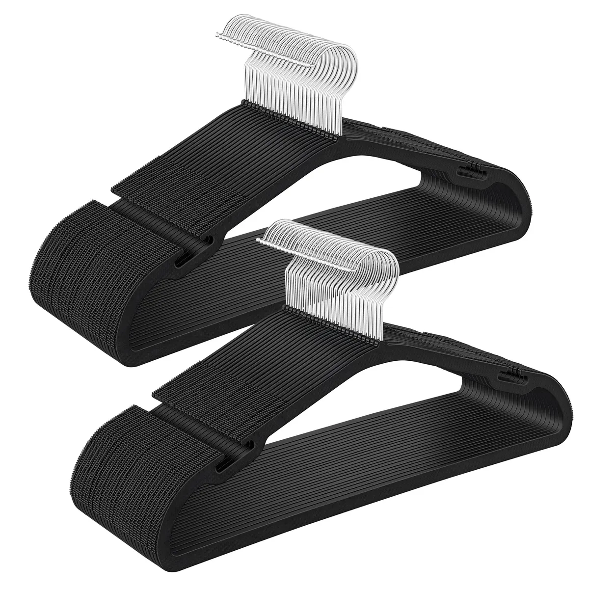 SONGMICS Cabides de Roupas, Kit com 50 Unidades,Preto Tinta | Plástico Resistente, Notches Largos, Barra para Calças, Gancho Giratório 360°, Preto Tinta, Coleção BREANNA BRCRP060B01