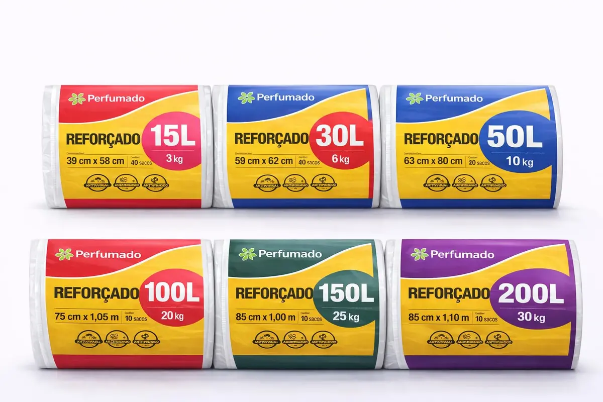 Saco de Lixo Perfumado Super Reforçado Azul ou Preto com Tratamento Antiviral, Antimicrobiano e Antifúngico, para casa, comércio e escritório disponível em 15L, 30L, 50L e 100L (Azul, 15L - 40un)