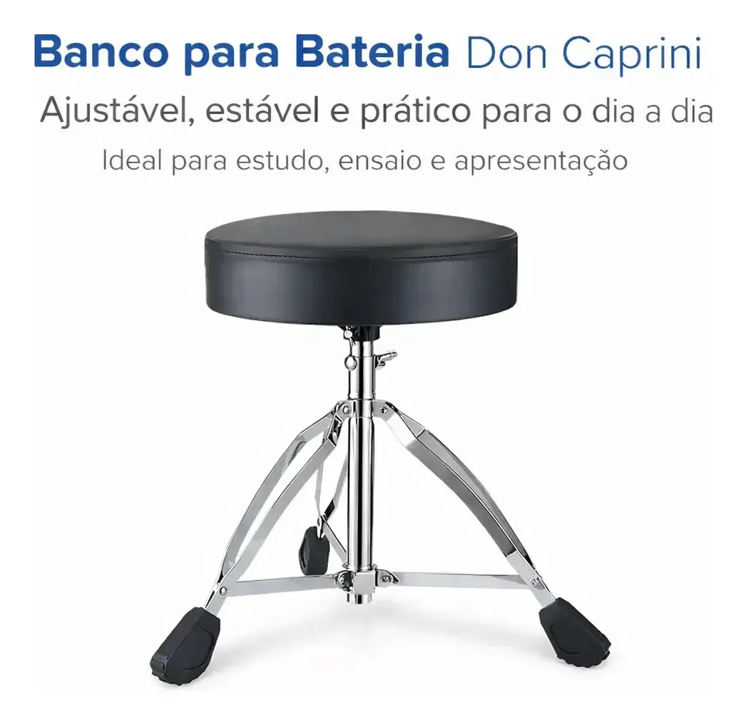Banco Para Bateria Don Caprini Redondo, Com Altura Ajustável e Base Tripé Dobrável - 1