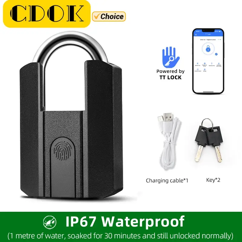 Ip67 ttlock bluetooth app cadeado inteligente bloqueio de impressão digital keyless mini saco com aleax google casa fechadura eletrônica - 1