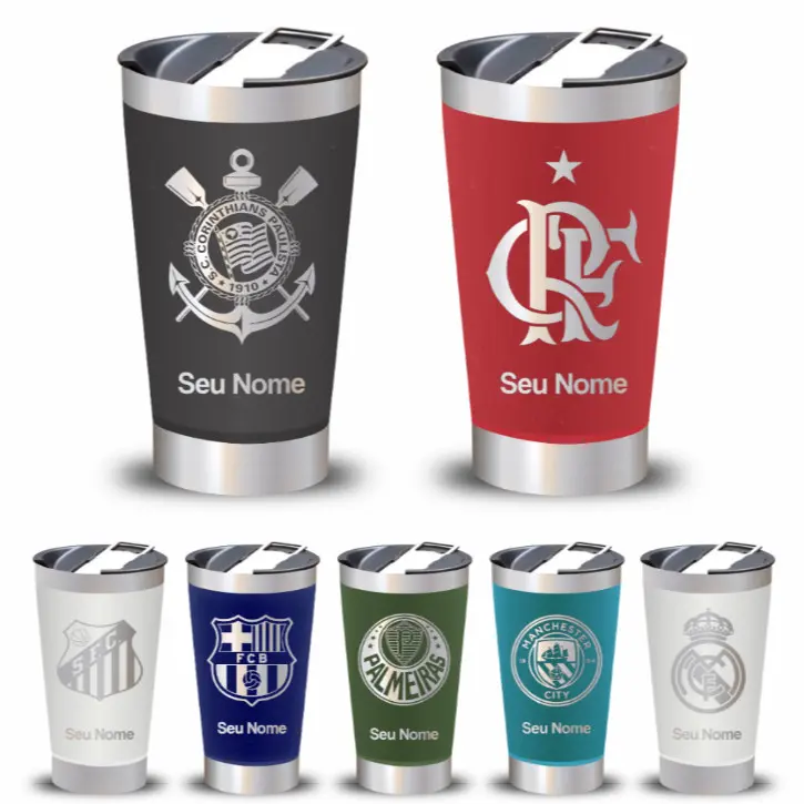 Copo Termico inox Personalizado Time Brasileiros + Seu Nome gravação a laser