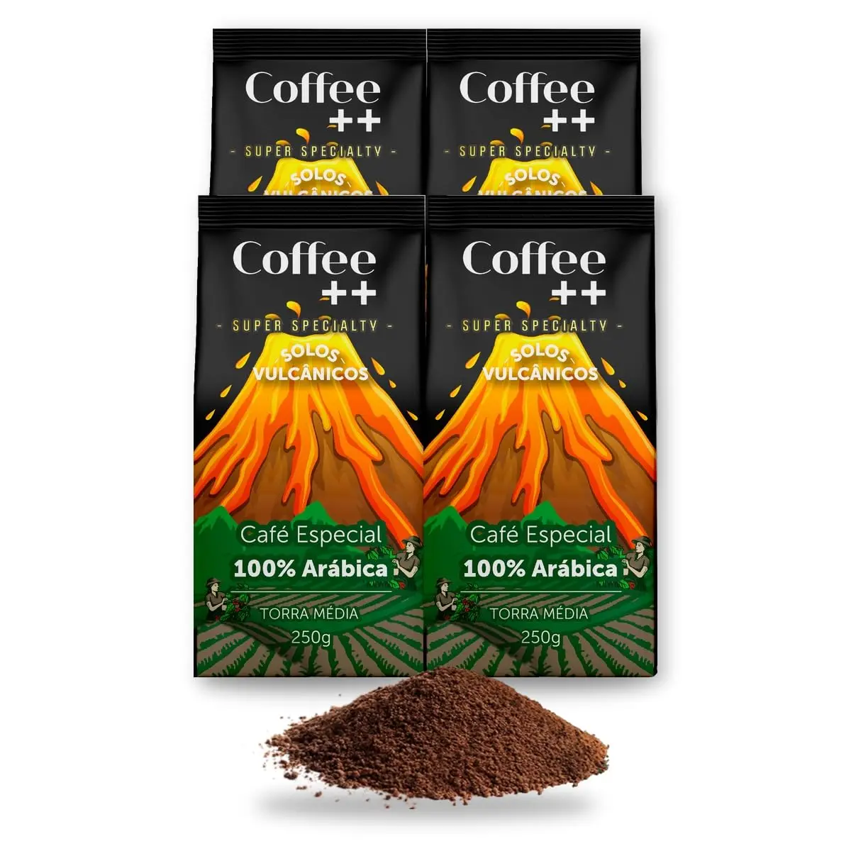 Kit 4 Pacotes Café Especial Torrado e Moído Coffee Mais Variedades: Solos Vulcânicos - 100% Arábica (4x250g)