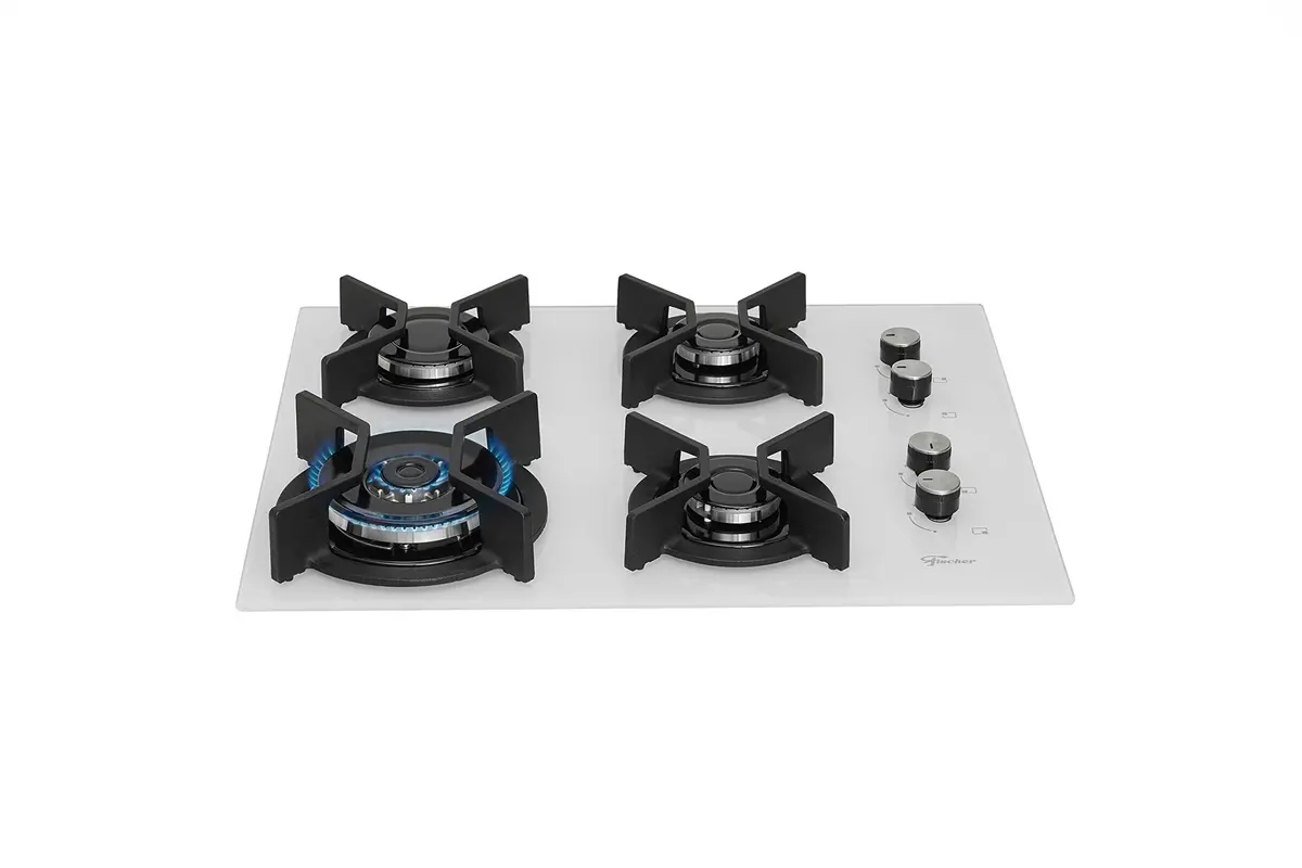 Fischer Cooktop à Gás 4 Bocas Tripla Chama Infinity Mesa Vidro Branco Bivolt - 26297-62936