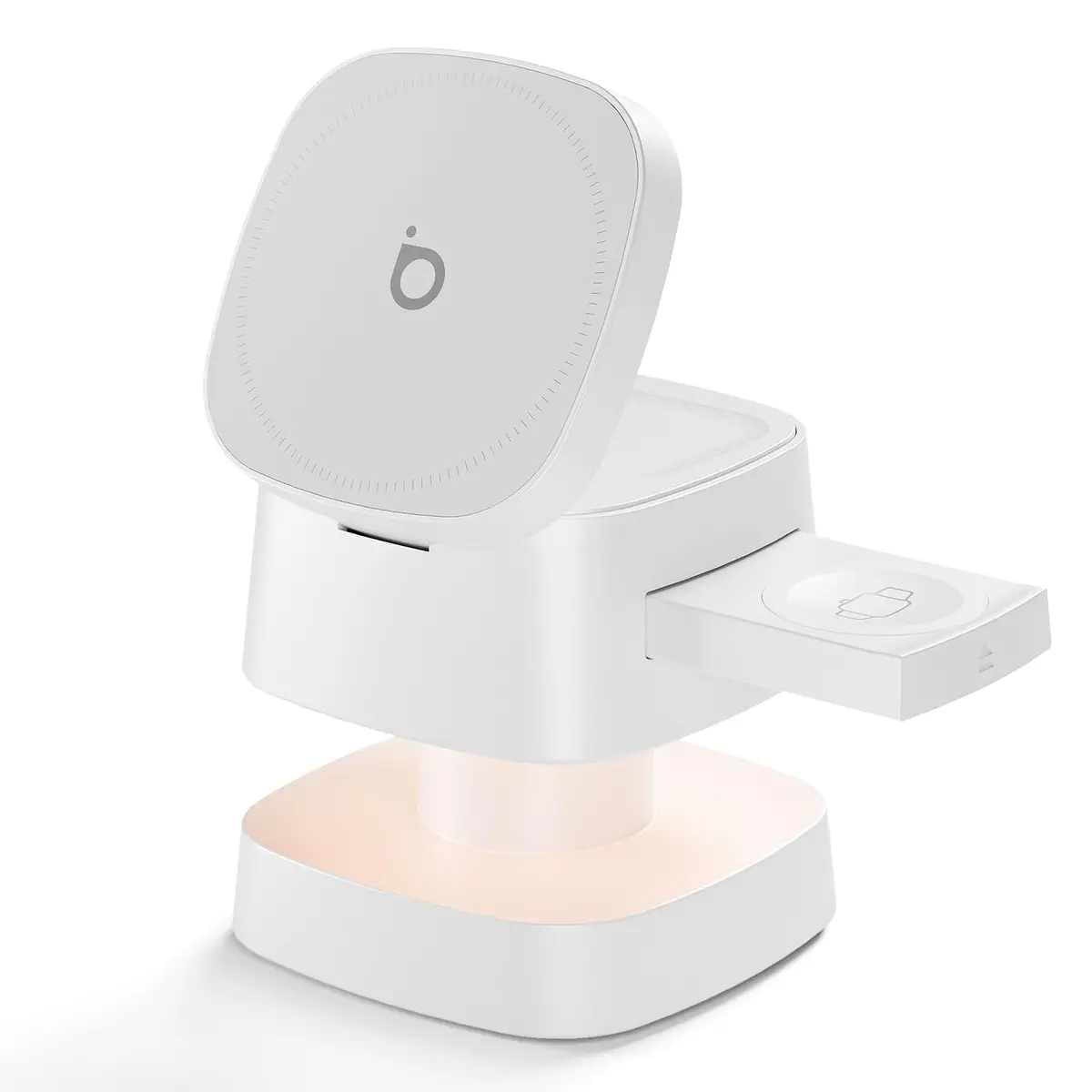 Carregador Sem Fio 4 em 1 Basike - Carregador por Indução 15W(Branco) | Rápido Compatível para iPhone 16/15/14/13 Series, Apple Watch, AirPods com Luz de Noturna - 1