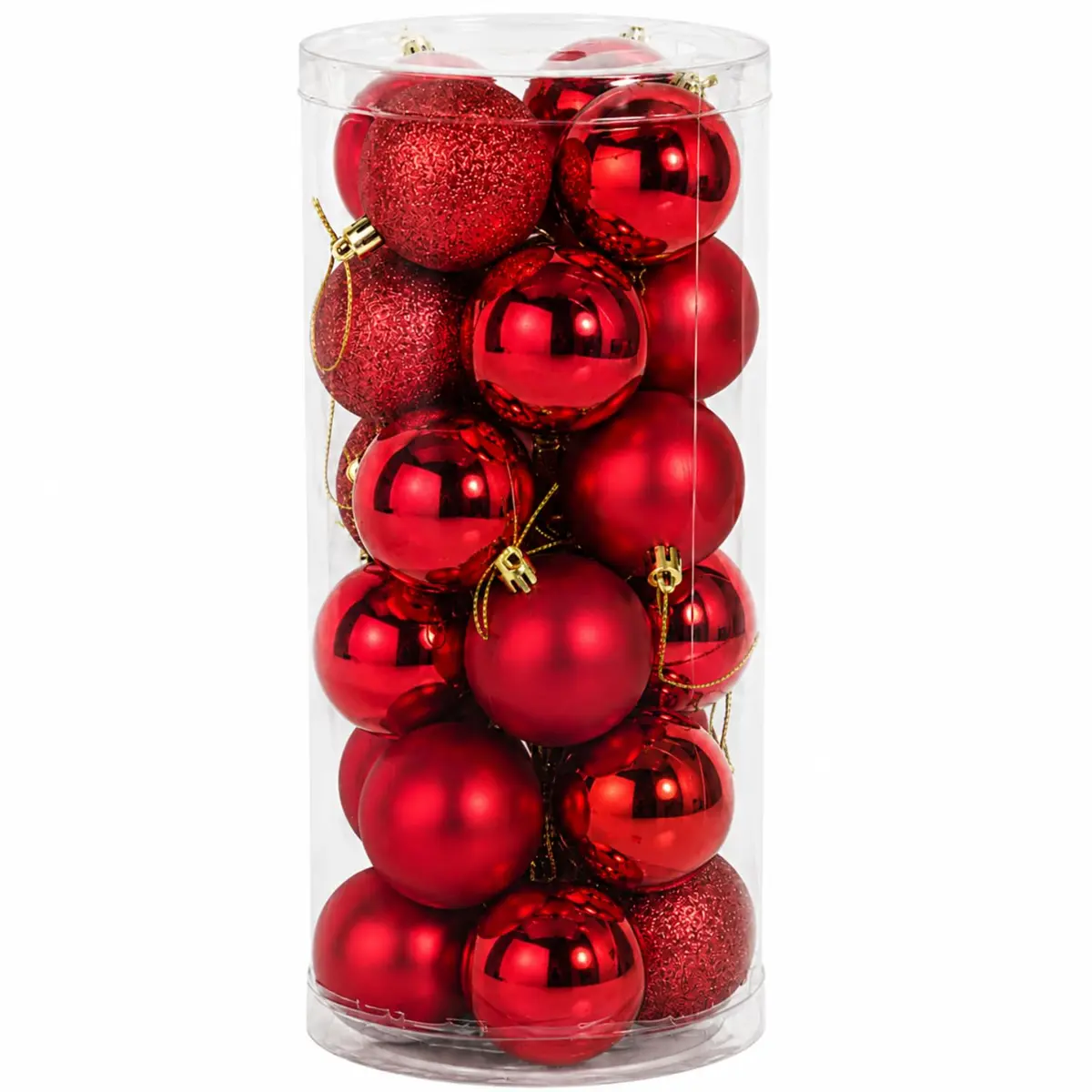 Kit 24 Bolas de Natal 6cm Fosca Glitter Brilhante (Vermelho) | Enfeites De Natal Bolinhas Para Árvore Decoração Natalina