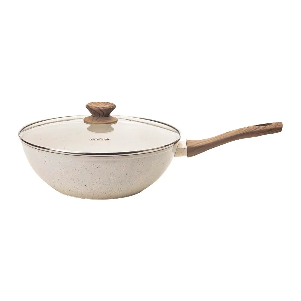 Mimo Style Frigideira Wok 28cm Linha Cook - Alumínio com Revestimento Cerâmico e Fundo Indução Marmol - Vanilla - 1