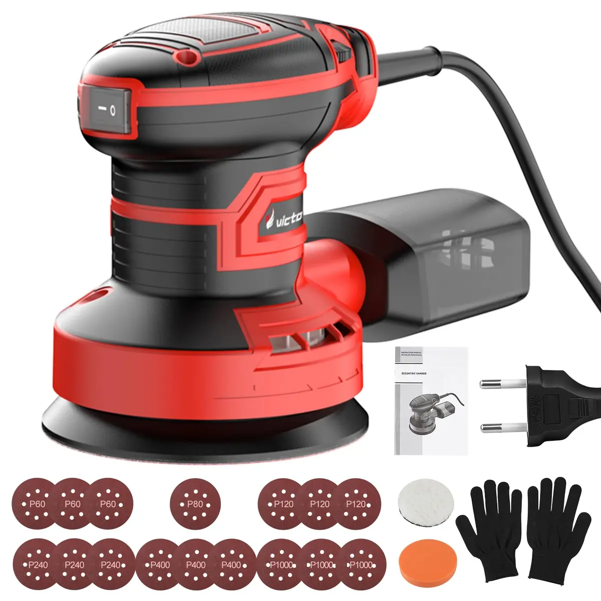 Victool Lixadeira Orbital Roto Orbital Elétrica 300W 5 Polegadas 125mm, 6 Velocidades 5000-12000RPM, Máquina de Polimento e Lixamento com Coletor de Pó, Disco de Lixa Autoadesivo e Acessórios BR