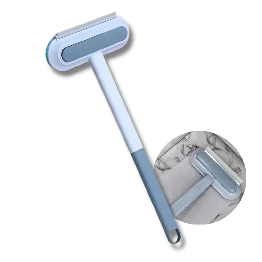 Escova Multiuso 4 em 1 Tira Pelos Pet com Esponja e Rodo de Silicone – Limpa Vidros, Estofados, Sofá, Tapetes e Roupas | com Cabo Extensor que Amplia o Alcance