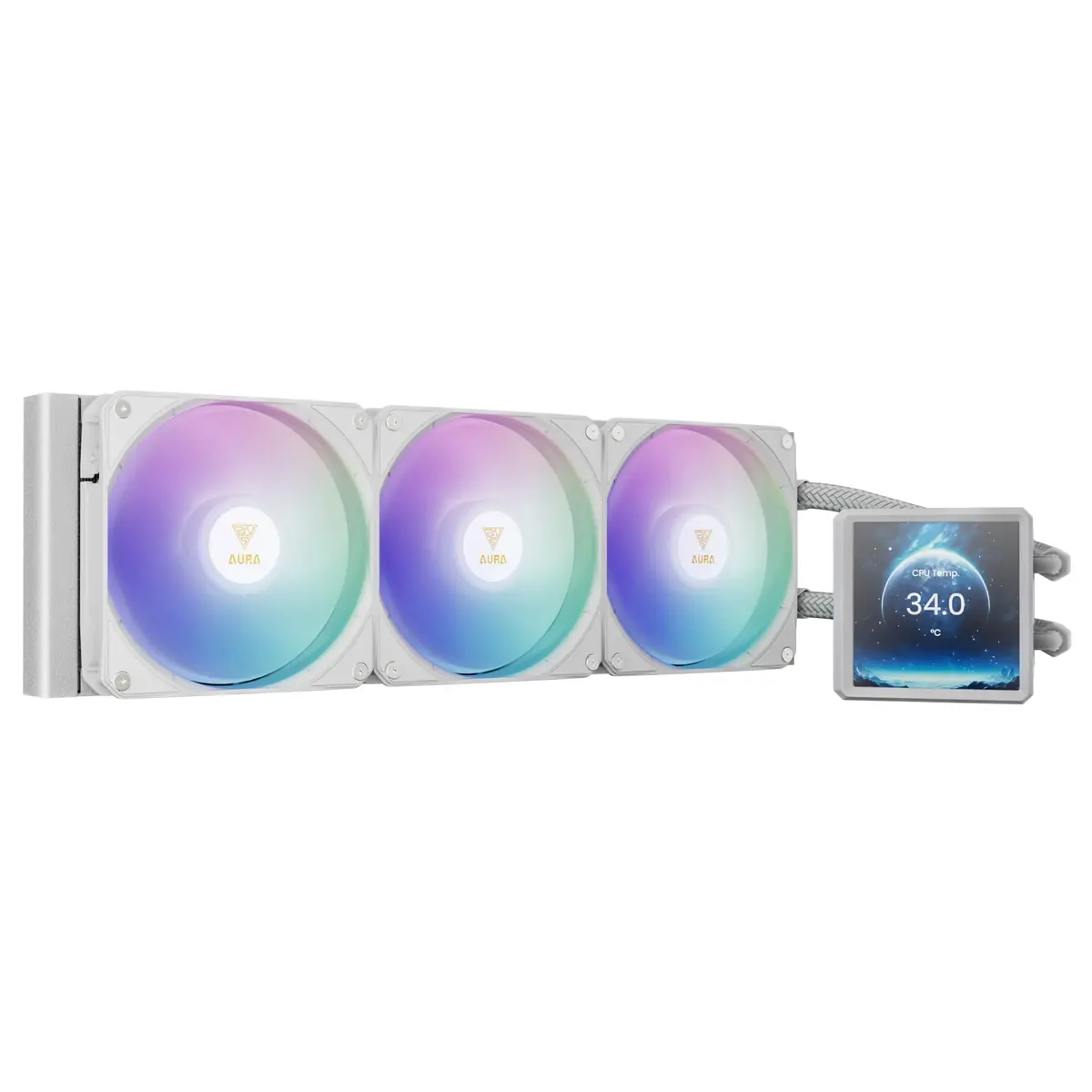 Water Cooler Gamdias Aura GL360 LCD Branco ARGB com Tela LCD 4” IPS