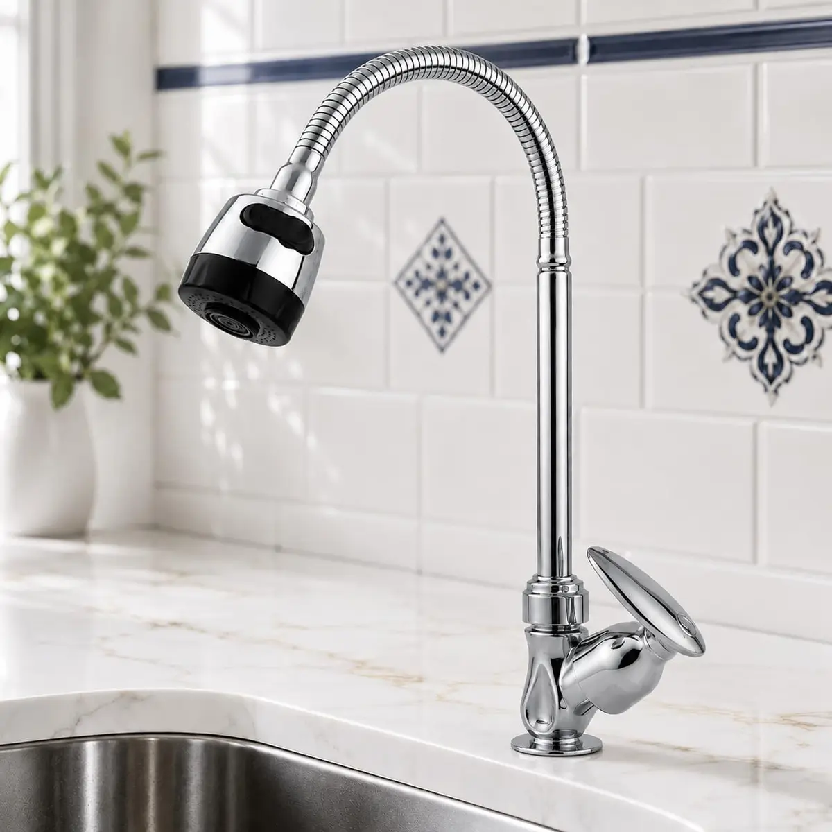 Torneira Premium Flexível para Cozinha Pia Bancada Metal Millenium | Corpo Flexível em metal, cromado, Millenium