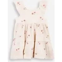 vestido infantil de algodão com recortes floral texturizado off white