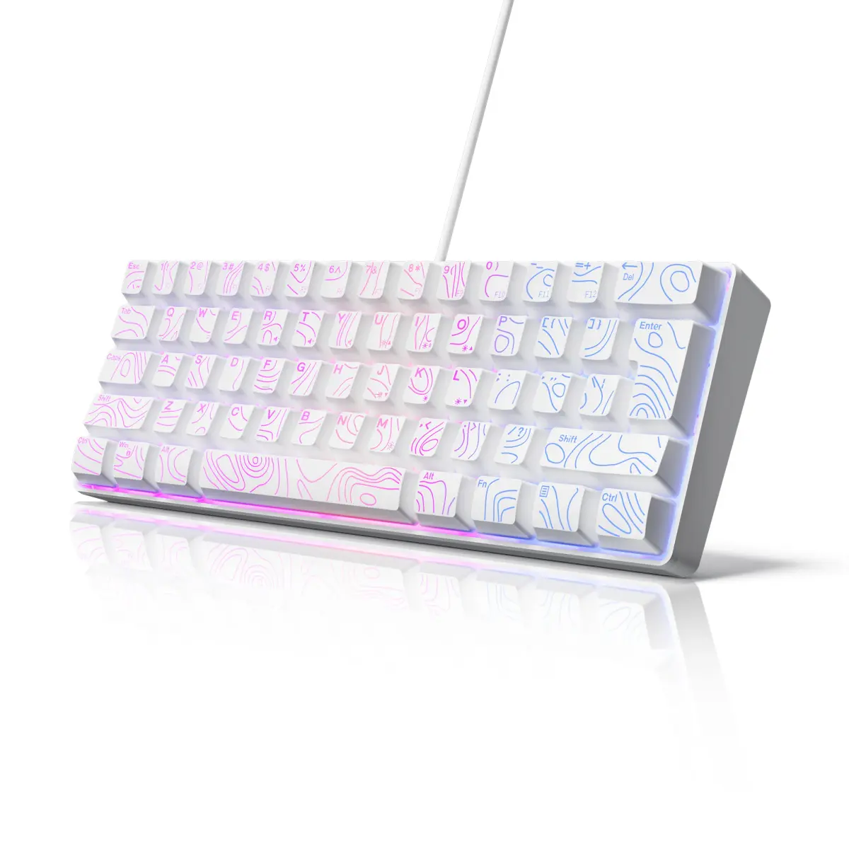 Teclado Compacto com Fio 60% com Retroiluminação RGB e Teclas de Membrana. Adequado para tablets, laptops e jogadores de Windows. Branco. - 1