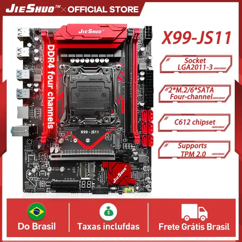 Placa-mãe JIESHUO X99-JS11 LGA 2011-3 compatível com CPU Intel Xeon E5-2682 V4, 16GB de RAM DDR4, conjunto para jogos com NVMe/SATA M.2. - 1