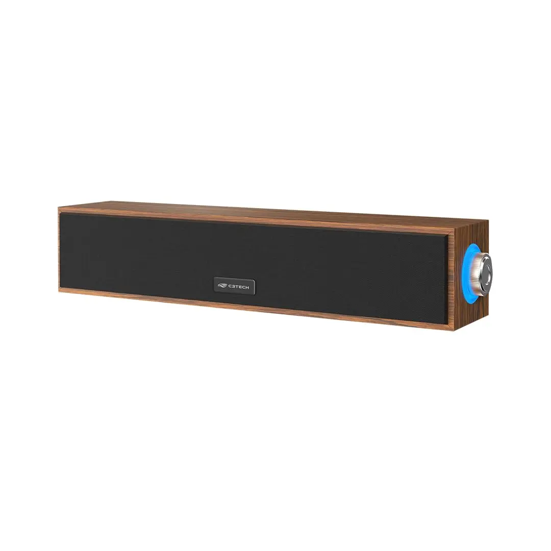 C3Tech SoundBar SB-30BW Marrom, Estilo retro e acabamento de madeira, Audio 2.0 USB, conexao de audio p2 3,5mm