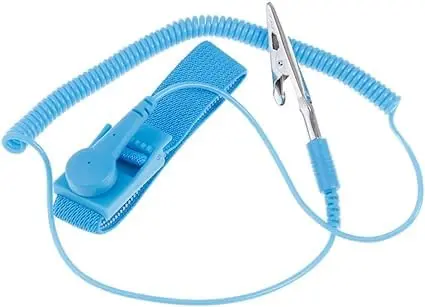 Pulseira AntiEstática Profissional Esd Sem Fio Ajustável Aterramento Segurança Contra Descargas Acidentais Com Garra Jacaré E Plug Banana Cor Azul - 1