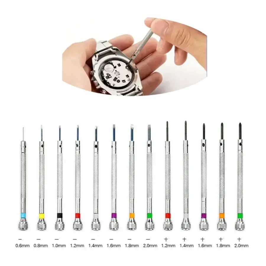 Conjunto de 13 Chaves de Precisão para Reparo de Relógios, Kit de Chaves de Fenda de 0,6mm a 2,0mm com Estojo de Armazenamento para Relojoeiros