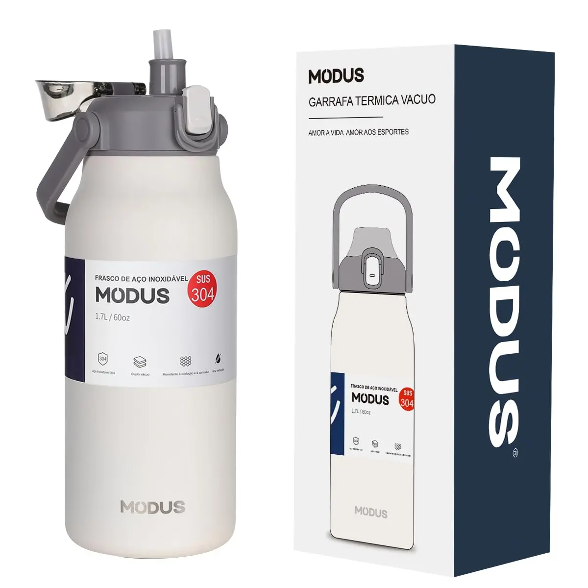 Garrafa Térmica De Grande Capacidade Isolada a Vácuo 1700mL (Branco)
