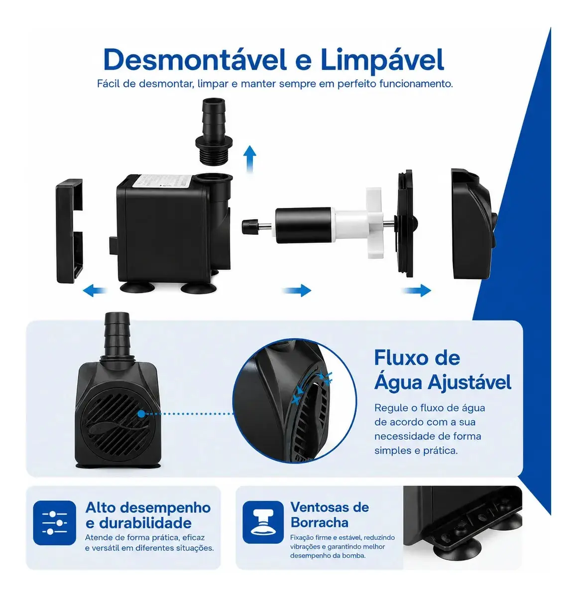 Bomba Submersa 1000 l/h Bombinha 1,5m Lagos Recalque Fontes Aquários Cascata Chafariz Motor Água Doce Salgada Marinho Fonte Hidroponia Aquaponia thumbnail 7