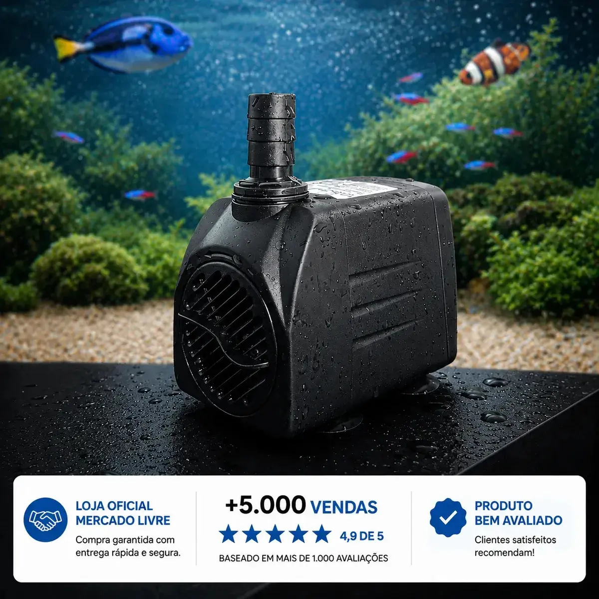 Bomba Submersa 1000 l/h Bombinha 1,5m Lagos Recalque Fontes Aquários Cascata Chafariz Motor Água Doce Salgada Marinho Fonte Hidroponia Aquaponia thumbnail 8