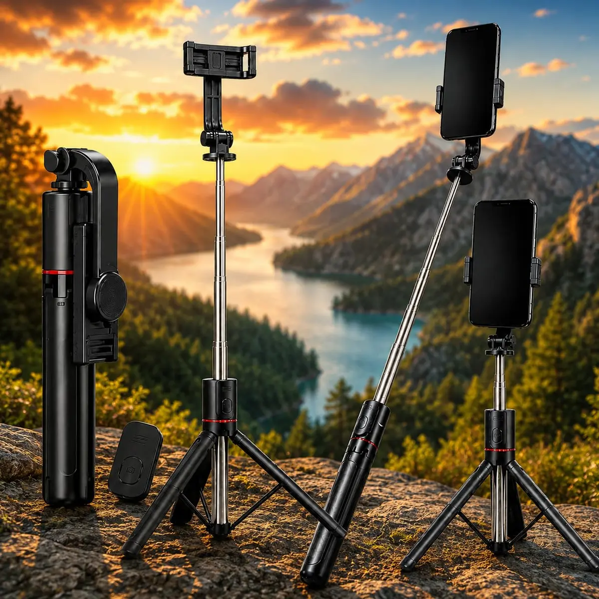 Tripé para Celular 1,70m 3 em 1 com Controle Remoto, Altura Ajustável e Rotação 360º - Tripé, Bastão de Selfie e Suporte para Celular - Compatível com Iphone e Android - 1