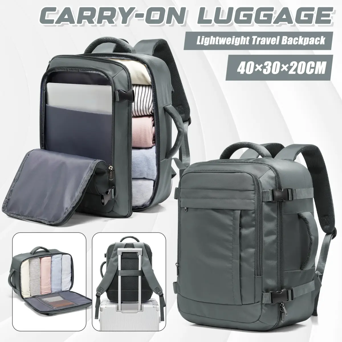 Ryanair sacos de cabine 40x30x20 mochila de viagem sob assento, saco de mosca de cabine, mochila ao ar livre de armazenamento de volta às aulas laptop bookbag - 1