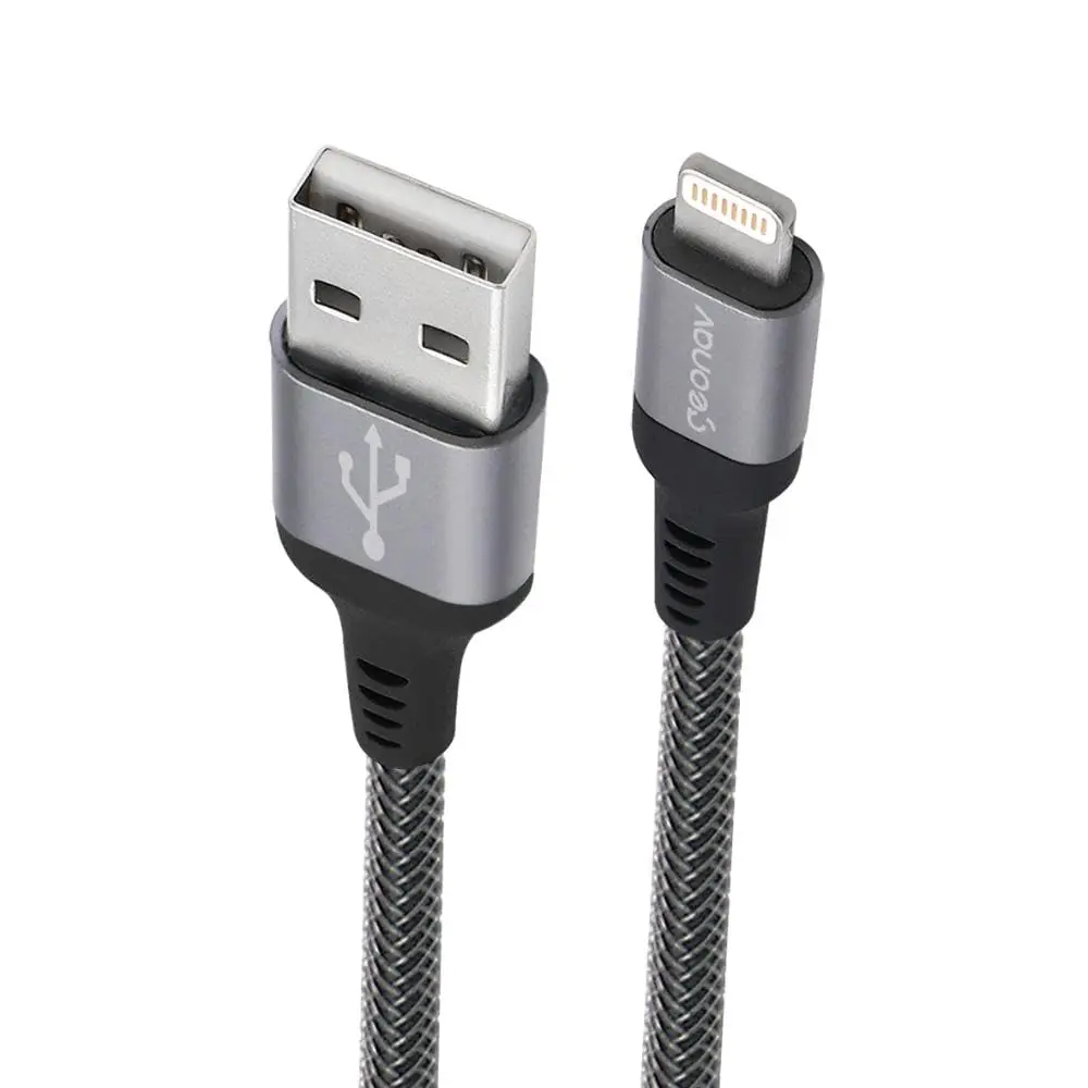 Geonav Cabo iPhone, iPad, iPod Lightning conector original Mfi Apple, nylon trançado reforçado, 2MT, LIGH08, Cinza
