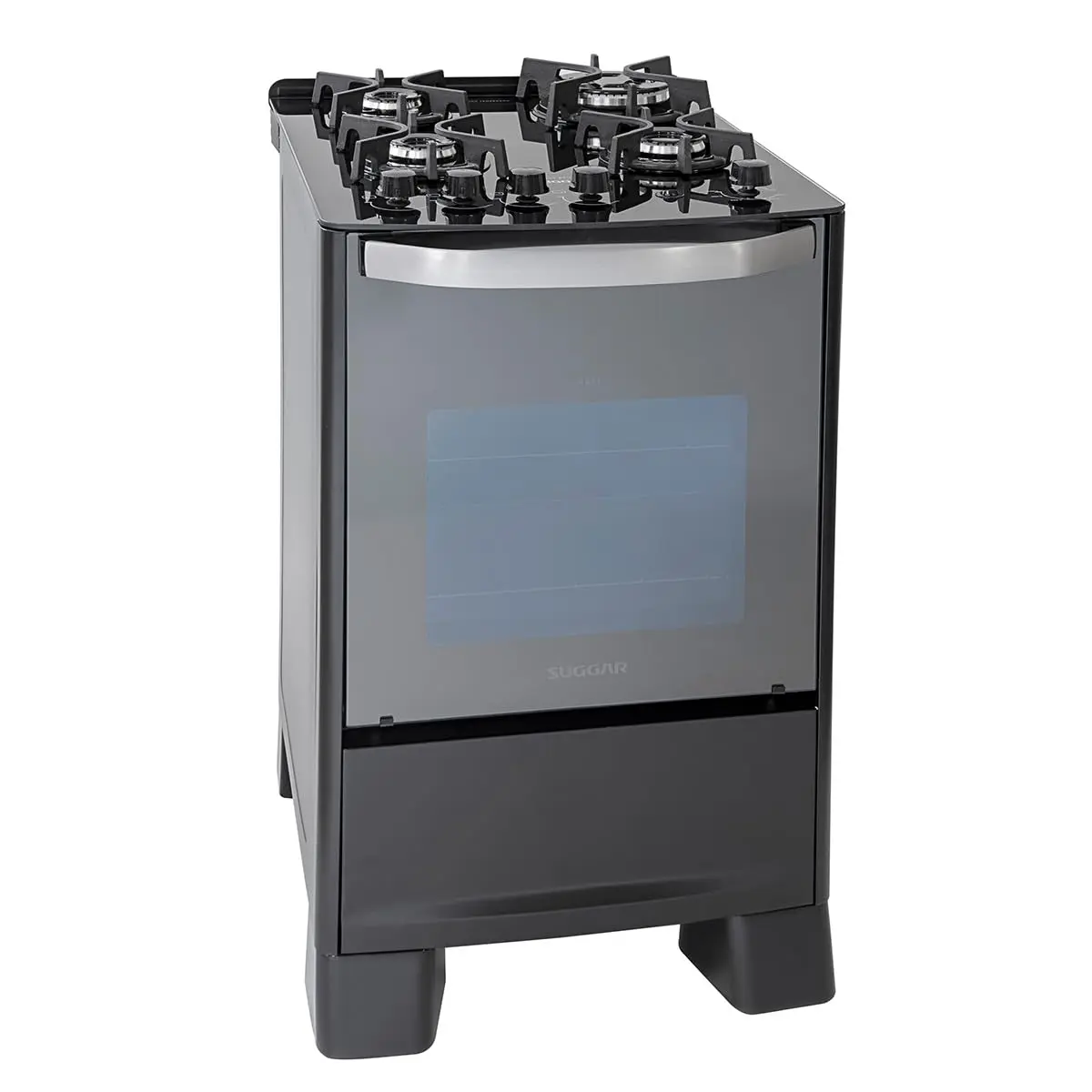 SUGGAR FOGÃO MASTER GRILL PRETO MESA DE VIDRO 4 BOCAS TRIPLA CHAMA GRILL 110V TREMPE FERRO FUNDIDO ACENDIMENTO SUPERAUTOMÁTICO FGVMTG411PT - 1