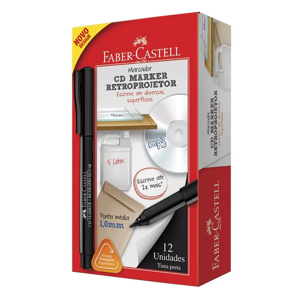 Caneta Retroprojetor, Faber-Castell, CDRETRO/PRZF, Preta, pacote de 12