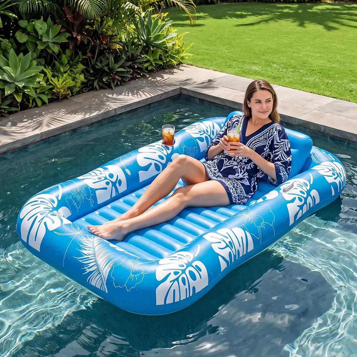 Bóia Inflável para Piscina 178 x 118 cm com Almofada e Porta-Copo | Com Almofada, 178 x 118 cm, Uso em Piscina, Design Infláve