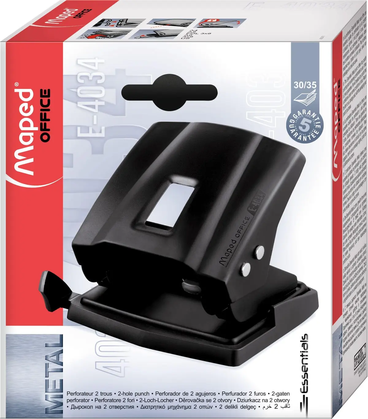 Perfurador 30/35 folhas, Maped, Essentials Metal, 403411, Preto