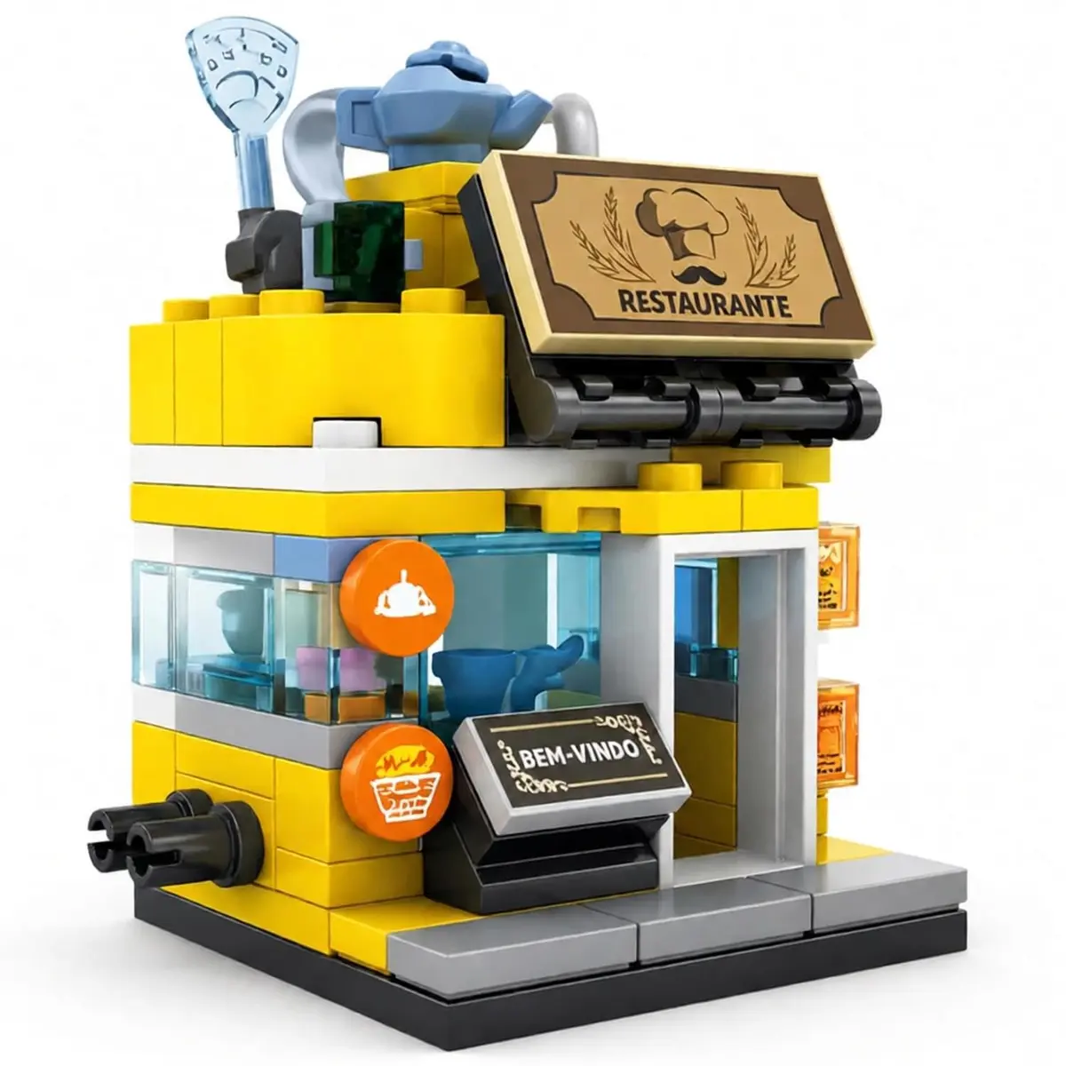 Bloco de Montar Minha Cidade, Brinquedo Infantil Colecionável PREMIUM, Desenvolve Habilidades e Imaginação, 14,5cm, Felix Magazine (Restaurante)