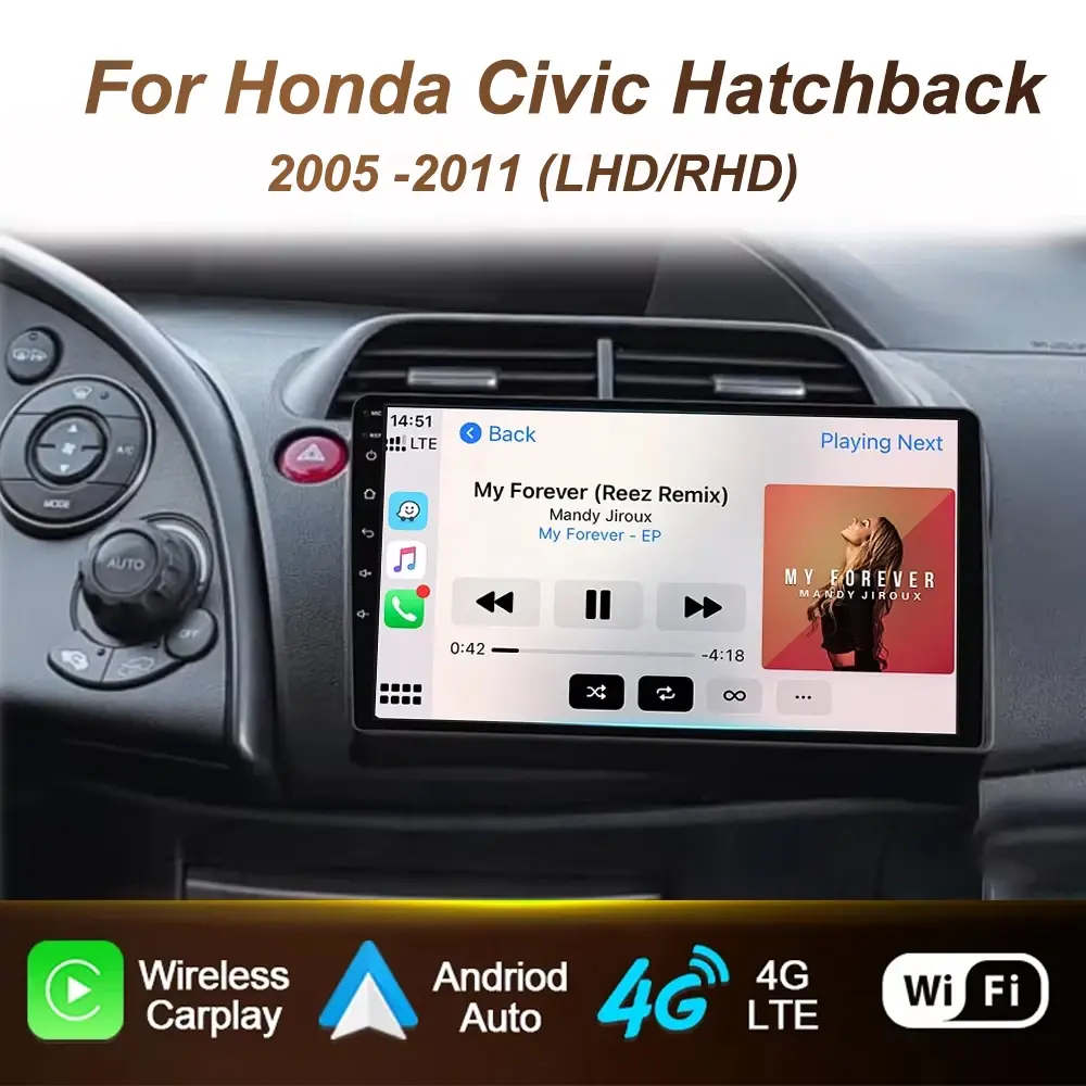 Tela de Rádio Automotivo para Honda Civic Hatchback 2006-2011 com Carplay, Android Auto, Multimídia, 4G, WIFI, GPS, Navegação e Som 2Din.