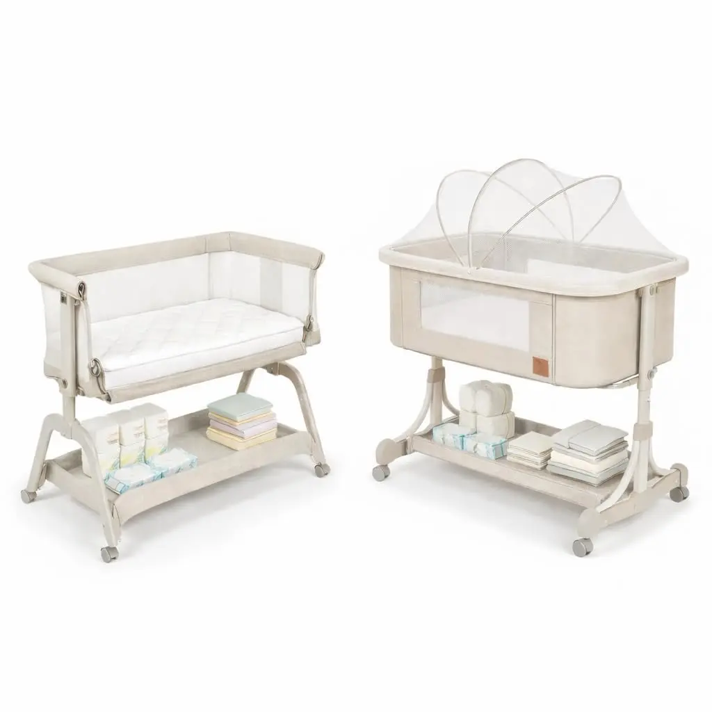 Ragaluma Berço Portátil Moisés SleepGuard Cobed 3 em 1, Bege, com Mosquiteiro, Modo Balanço, Estrutura Compacta para Recém-Nascido