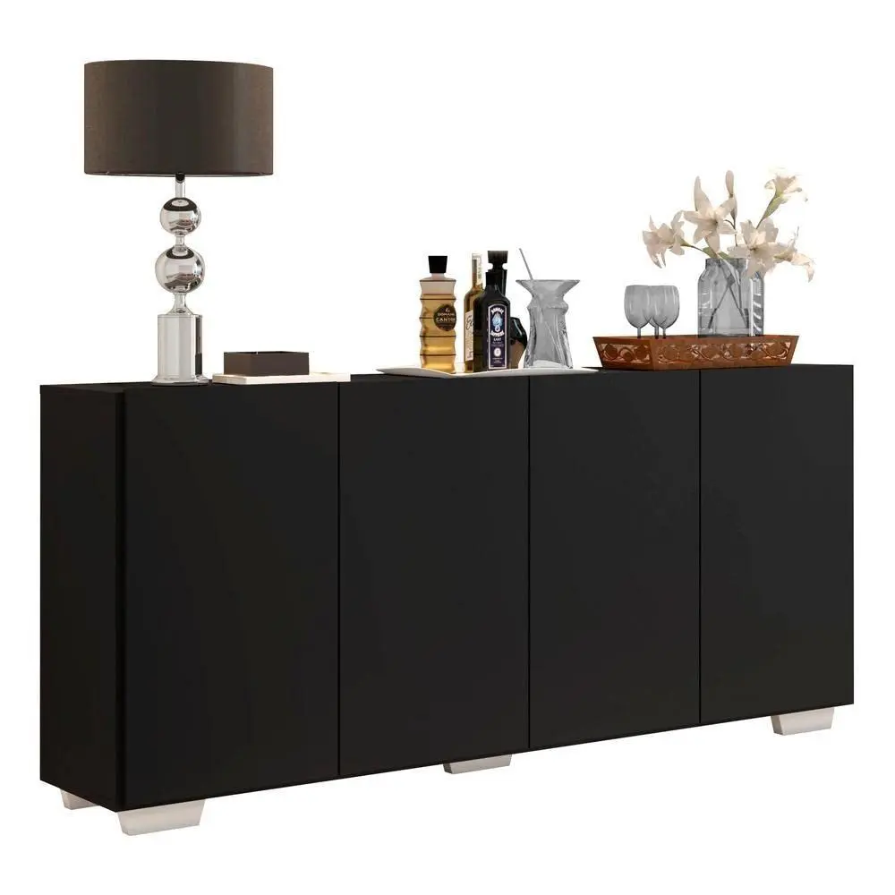 Aparador Buffet 4 Portas c/Pés Quadrados Veneza Multimóveis Preto/branco