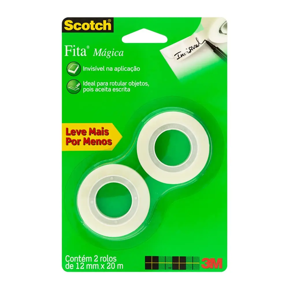 SCOTCH 3M Fita Mágica Transparente 12 mm x 20 m 2 Unidades | Transparente após aplicação, Não amarela com o tempo, Permite escrita com lápis, caneta e marcador permanente
