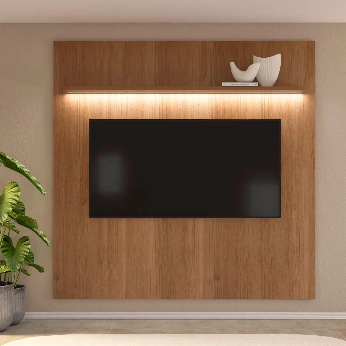 Painel para TV até 75 Polegadas com LED 185,5cmx183cm Liverpool Yescasa Marrom