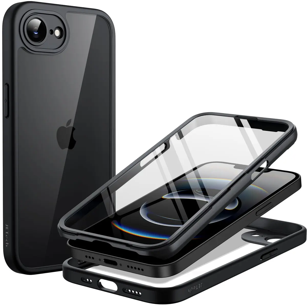 JETech Capa para iPhone 17e/16e, Proteção 360°, Preto | Protetor de Tela Integrado Antiarranhões, Proteção Reforçada Corpo Inteiro