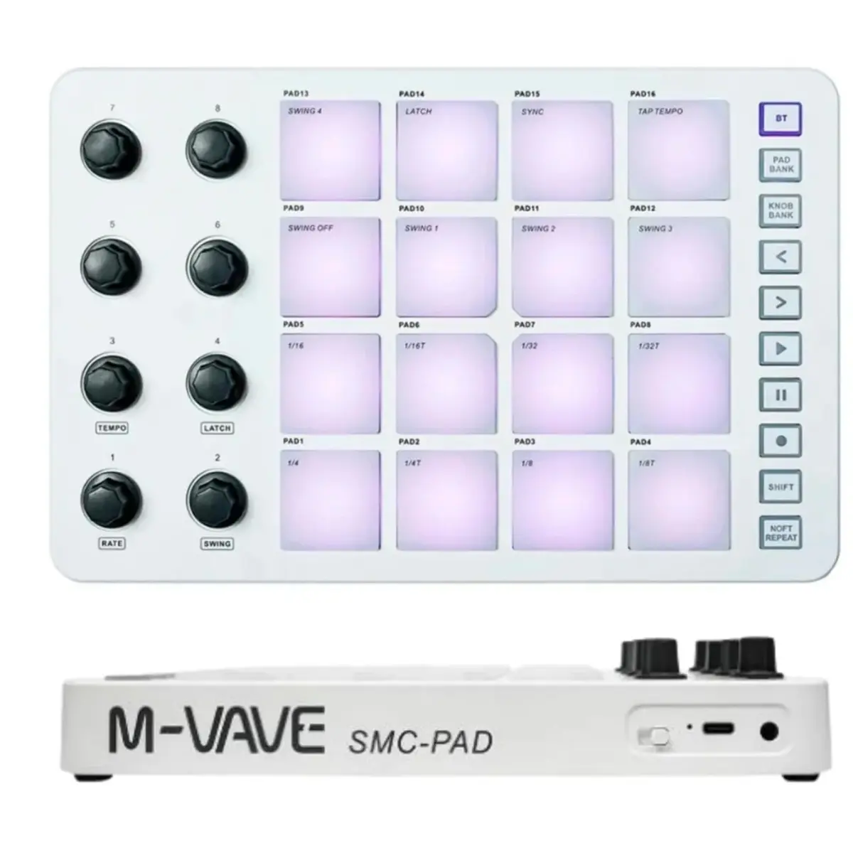 Controlador MIDI, 16 teclados MIDI retroiluminados RGB,mini pads portáteis Multifuncional, USB C recarregável sem fio, suporta a maioria das conexões de PC e telefone celular SMC M-VAVE CUVAVE - 1