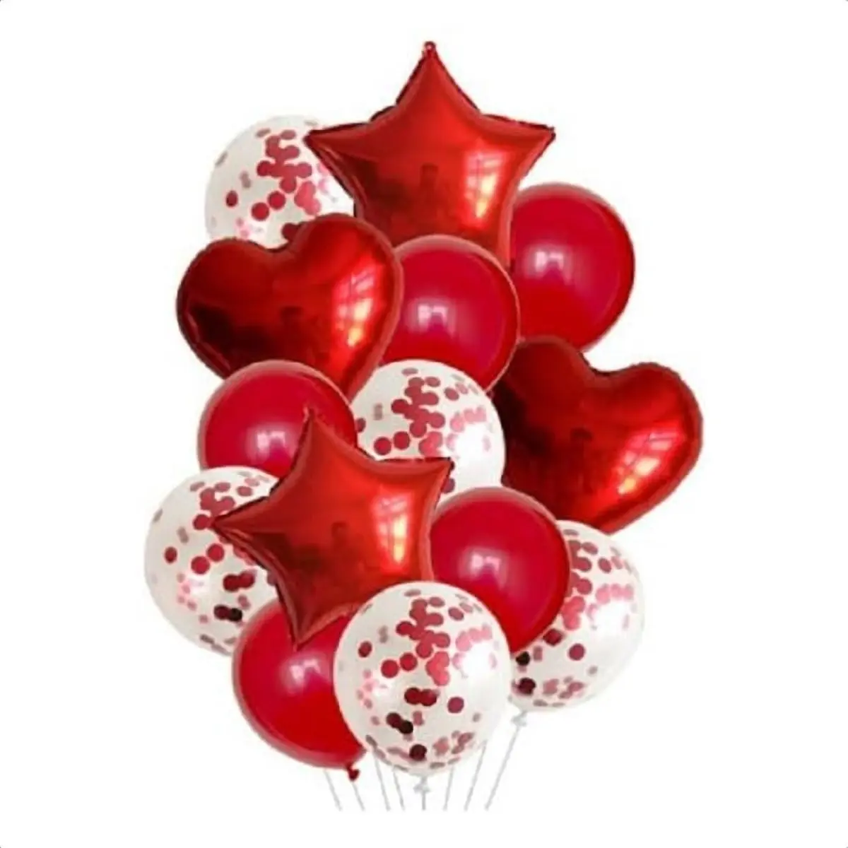 Kit Buquê de Balões Metalizados 14 Peças (Vermelho) | Decoração para aniversário, casamento, dia dos namorados e festas em geral